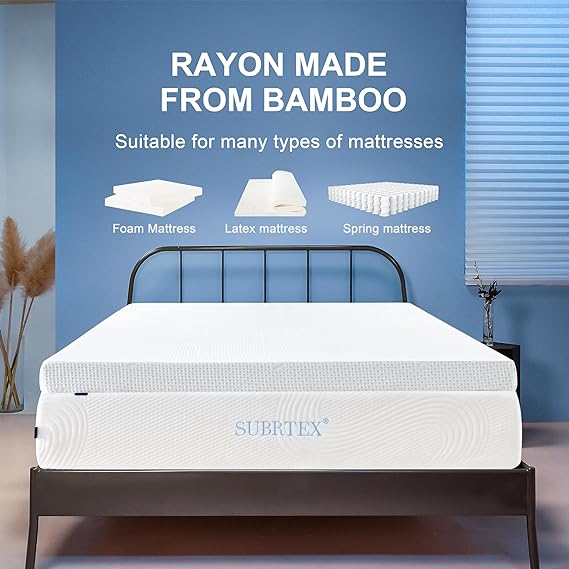 3 Inch Mattress Topper Cover (Only Cover) Mattress Protector Bedding Rayon Made from Bamboo Removable Mattress Encasement with Zippers, Queen