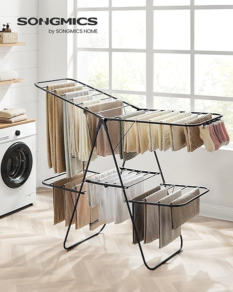 Clothes Drying Rack, Foldable 2-Level Laundry, Black