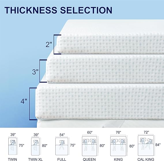 3 Inch Mattress Topper Cover (Only Cover) Mattress Protector Bedding Rayon Made from Bamboo Removable Mattress Encasement with Zippers, Queen