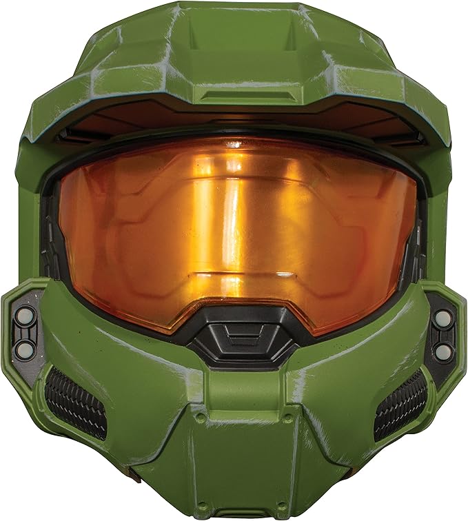 Halo Master Chief Helmet for Kids, Single Child Size Full Helmet with Visor, Green & Gold