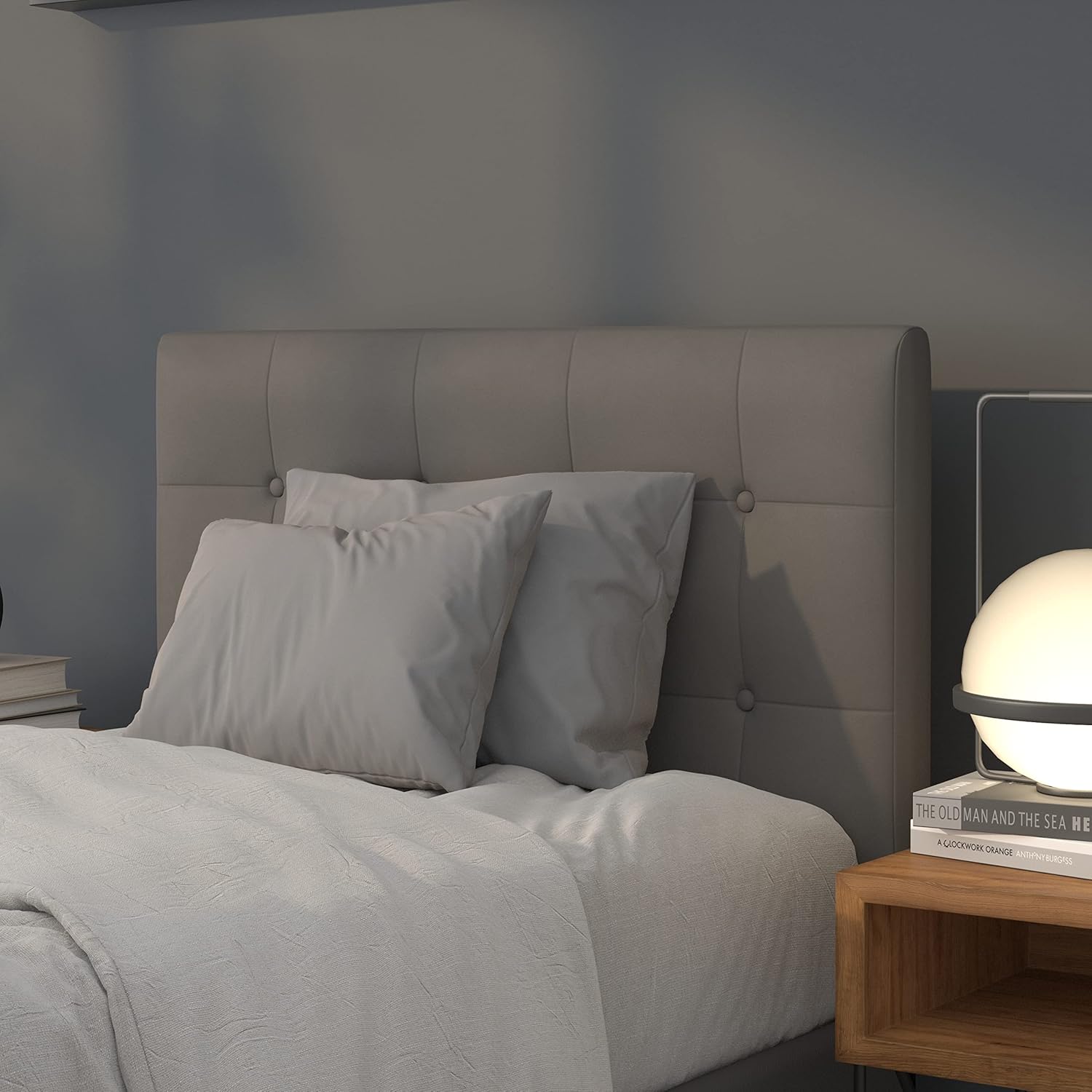 Lennox Tufted Upholstered Twin Headboard in Gray Vinyl