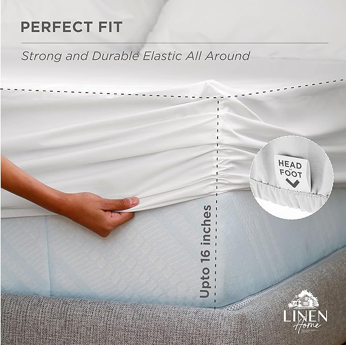 100% Cotton Percale Sheets Twin Size, White, Deep Pocket, 3 Pieces Sheet Set - 1 Flat, 1 Deep Pocket Fitted Sheet and 1 Pillowcase, Crisp Cool and Strong Bed Linen
