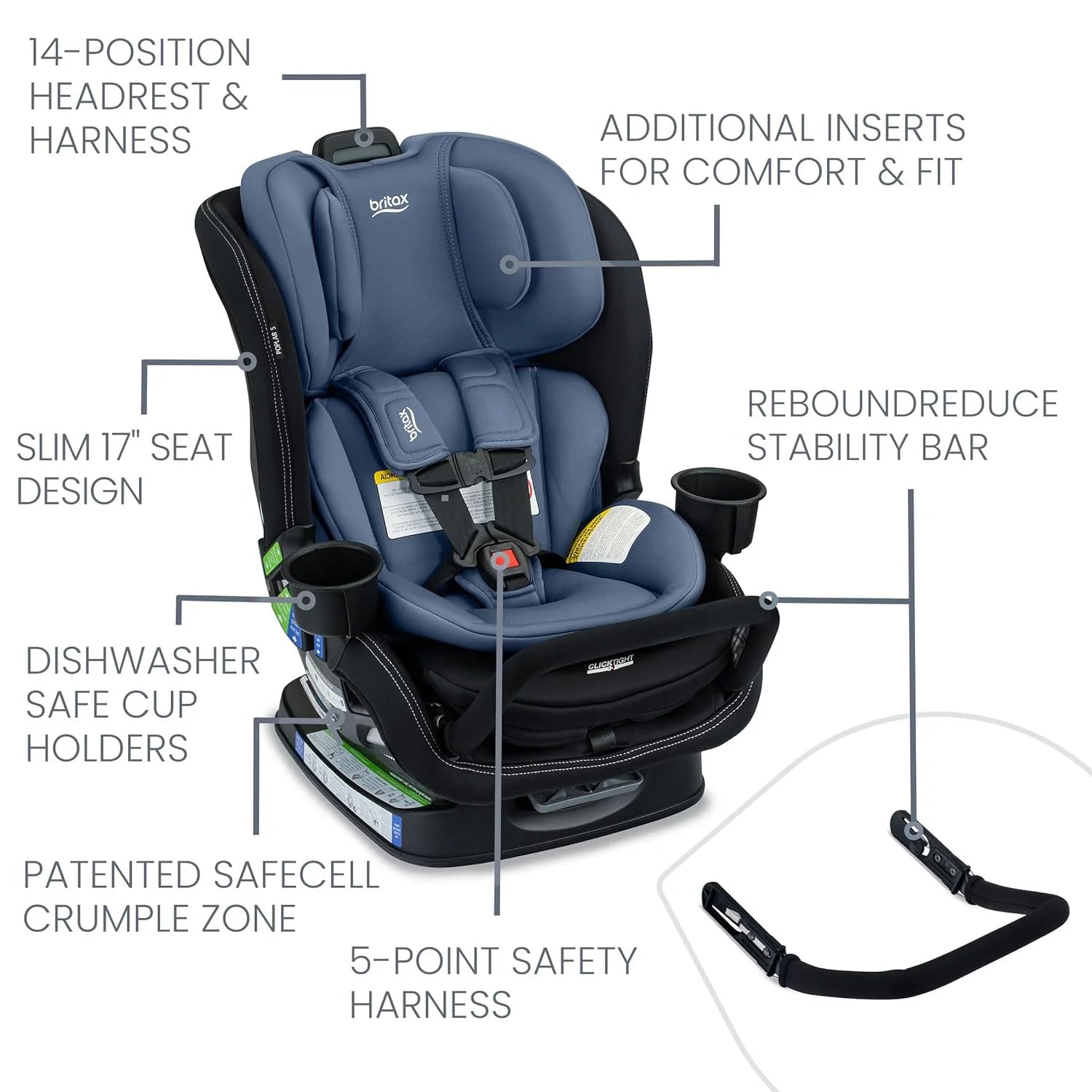 Poplar S Narrow Convertible Car Seat - Arctic Onyx, final cut