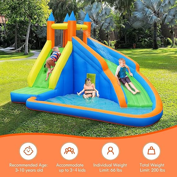 Inflatable Water Slide, Giant Bouncy Waterslide Park for Kids Backyard Outdoor Fun with Climbing Wall, Splash Pool, Blow up Water Slides Inflatables for Kids and Adults Party