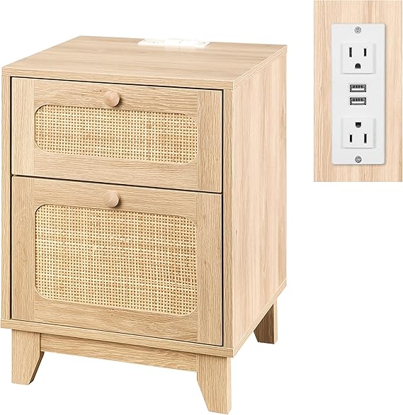 Modern Wicker Rattan Nightstand Set of 2