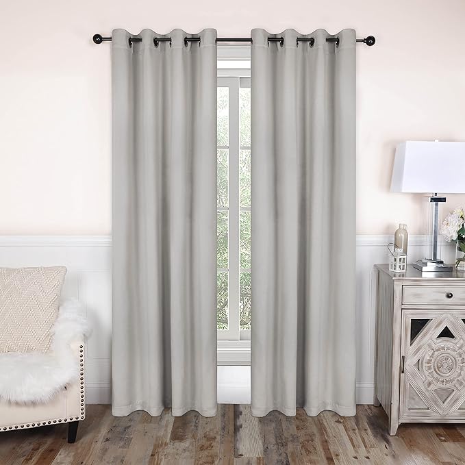 Blackout Curtains, Room Darkening Window Accent for Bedroom, Sun Blocking, Thermal, Set of 4 Panels, 8 Grommets, Chrome