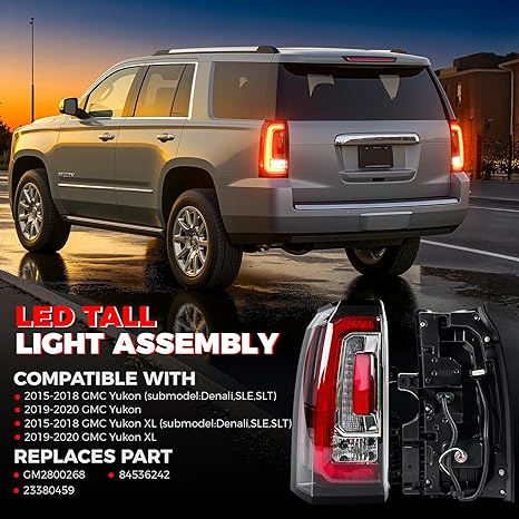 LED Tail Light Assembly Compatible GMC Yukon XL Left Driver Side Rear Taillight Assembly With Bulb Replaces