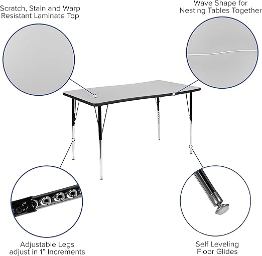 Rectangular Grey Thermal Laminate Activity Table -  TOP ONLY