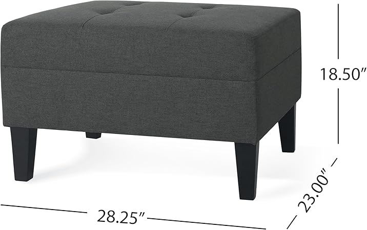 Foot Stools Ottoman 3-in-1 Rectangular Small End Table Padded Seat, Fabric Upholstered Bench, Dark Grey