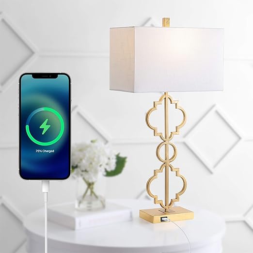 Selina 32" Iron Ogee Trellis Modern LED USB Table Lamp