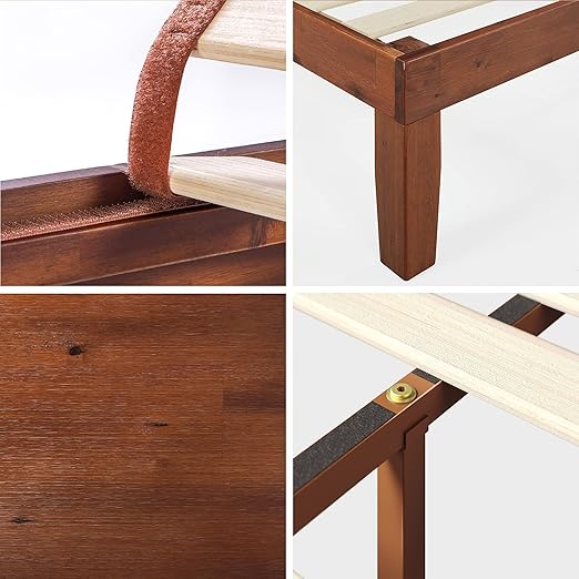 Wen Wood Platform Bed Frame, Solid Wood Foundation, Wood Slat Support, No Box Spring Needed, Easy Assembly, Cherry, Twin