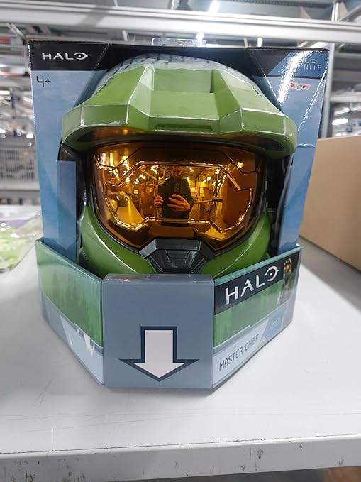 Halo Master Chief Helmet for Kids, Single Child Size Full Helmet with Visor, Green & Gold