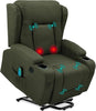Modern Linen Electric Power Lift Chair, Recliner Massage Chair, Adjustable Furniture for Back, Legs w/ 3 Positions, USB Port, Heat, Cupholders, Easy-to-Reach Button - Olive