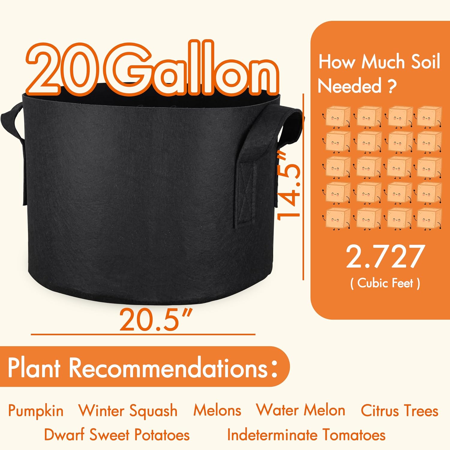 6-Pack Grow Bags, Aeration Fabric Pots with Handles, Heavy Duty Cloth Pots for Plants