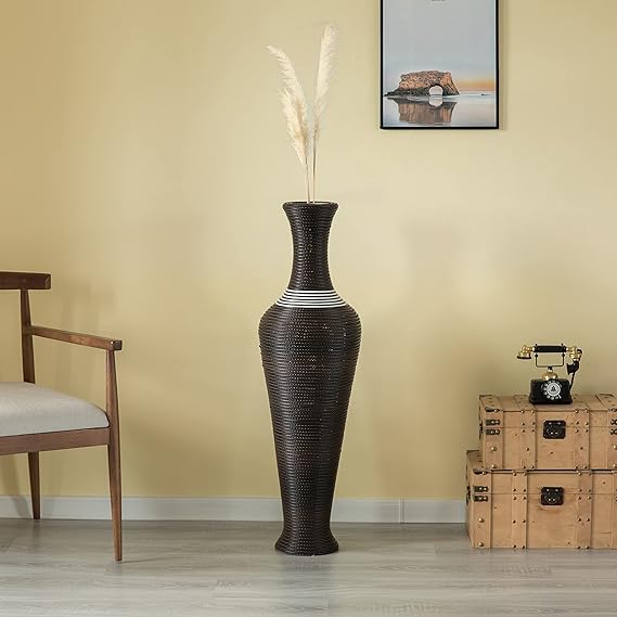 Black Tall Decorative Floor Vase, Modern Unique Vase, Freestanding PVC Large Floor Vase, Large Flower Holder for Living Room or Hallway