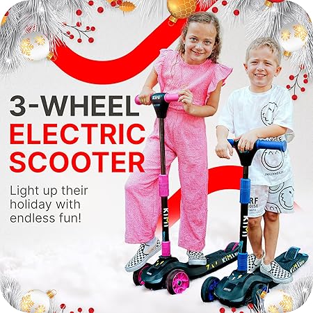 3 Wheel Electric Scooter for Kids and Toddlers Ages 2-9, Premium Front Light and Wheel Lights, Boys and Girls, Safe Kick Lightup, Folding EScooter, 10 Miles Range