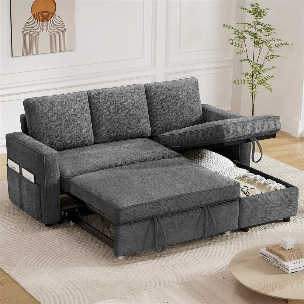 81" Sleeper Sofa Bed With Storage Chaise - Dark Gray SHOWROOM ITEM