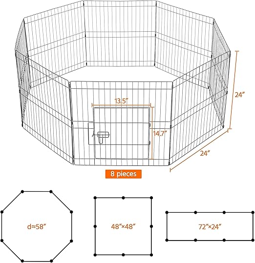 8 Panel Foldable Metal Dog Exercise Pen Pet Playpen Dog Fence Outdoor & Indoor Use for Small Animals with Door Black