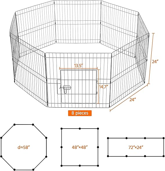 8 Panel Foldable Metal Dog Exercise Pen Pet Playpen Dog Fence Outdoor & Indoor Use for Small Animals with Door Black