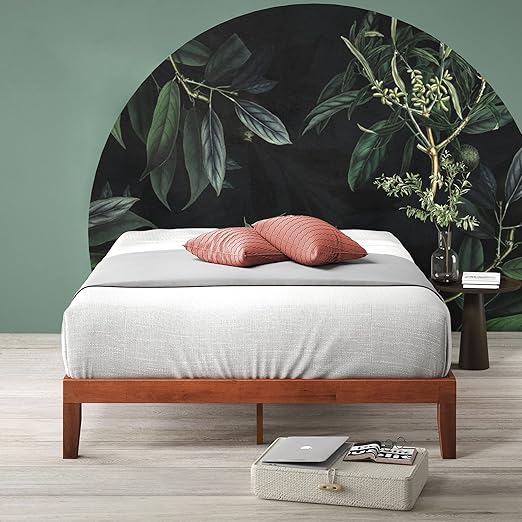 Wen Wood Platform Bed Frame, Solid Wood Foundation, Wood Slat Support, No Box Spring Needed, Easy Assembly, Cherry, Twin