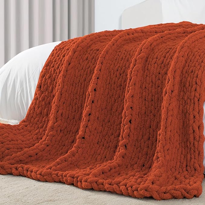 Chunky Knit Throw Blanket Twin, Rust