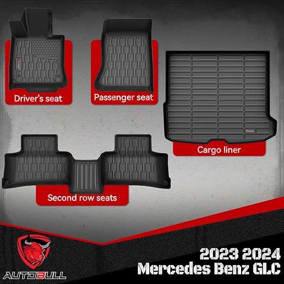 Floor Mats & Cargo Liner Compatible with 2023 2024 Mercedes Benz GLC Cargo Mat, Full Set All Weather Protection 1st, 2nd Row Car Liners & Trunk Mat, Black