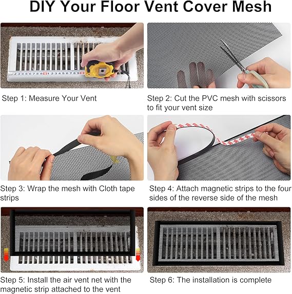 3Pack DIY Floor Vent Covers, PVC Magnetic Vent Covers Air Vent Screen Mesh AC Vent Mesh Cover Register Screen Cover for Floor Wall Ceiling Catch Debris Hair Insect