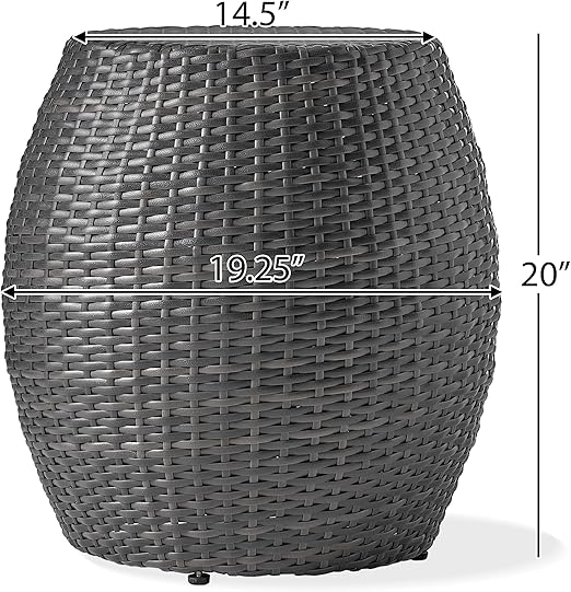 Outdoor Wicker  Barrell Side Table (Grey)