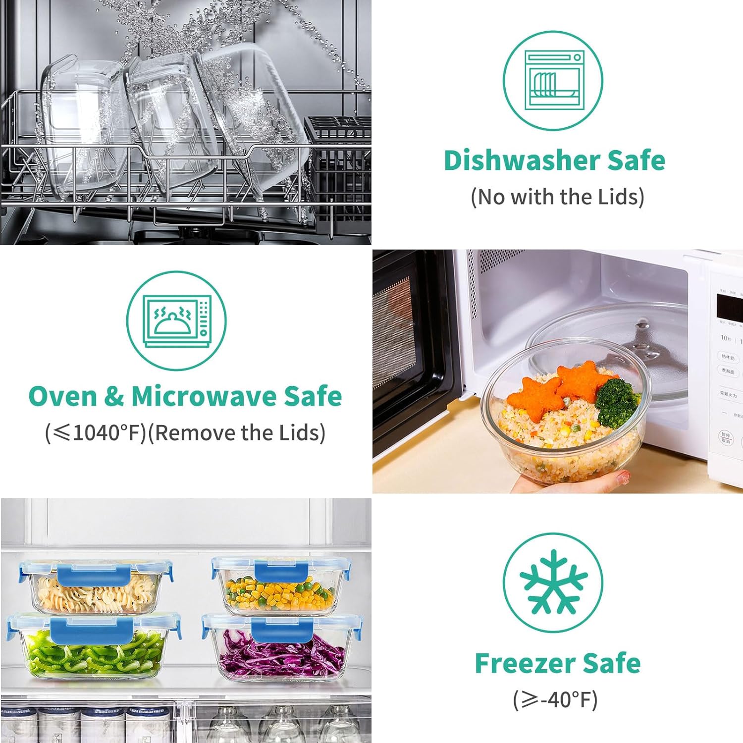 34pcs Glass Food Storage Containers with Lids Set, Airtight Glass Meal Prep Containers  Microwave, Oven, Freezer & Dishwasher,Blue
