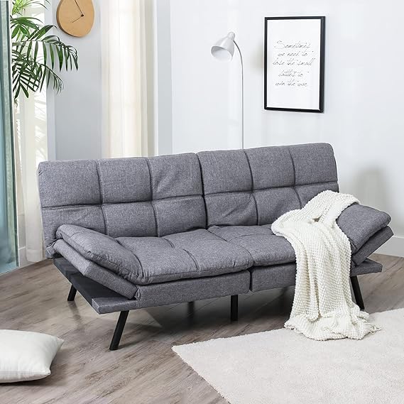 Bed,Memory Foam Convertible Loveseat Couch, Sleeper Sofa Modern Futon Sets Sofabed, Grey