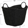 Black Paper Rope Basket with Handles, Natural Woven Wicker Storage Basket