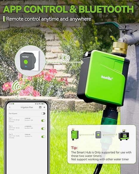 WiFi Sprinkler Timer, Brass Inlet Smart Hose Timer for Watering, Smart Water Timer for Garden Hose with Hub, APP & Voice Control, Automatic Irrigation System for Lawns and Yard