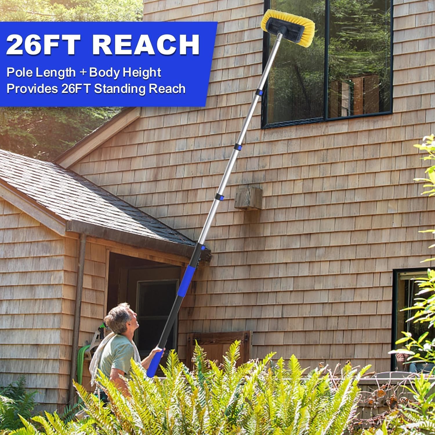 Reach Car Wash Brush with Long Handle, 12-Inch Soft Bristle Head, Blue