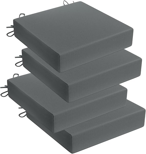 Chair Cushions Outdoor Chair Cushion Set of 4, High Density Sponge Filling Square Corner Seat Cushions, Waterproof Fade-Resistant, with Ties and Zipper, Gray
