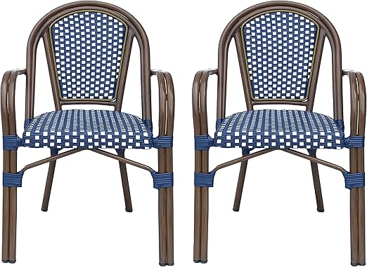 Brianna Bistro Chairs, Navy Blue + White + Brown Wood 1-Piece