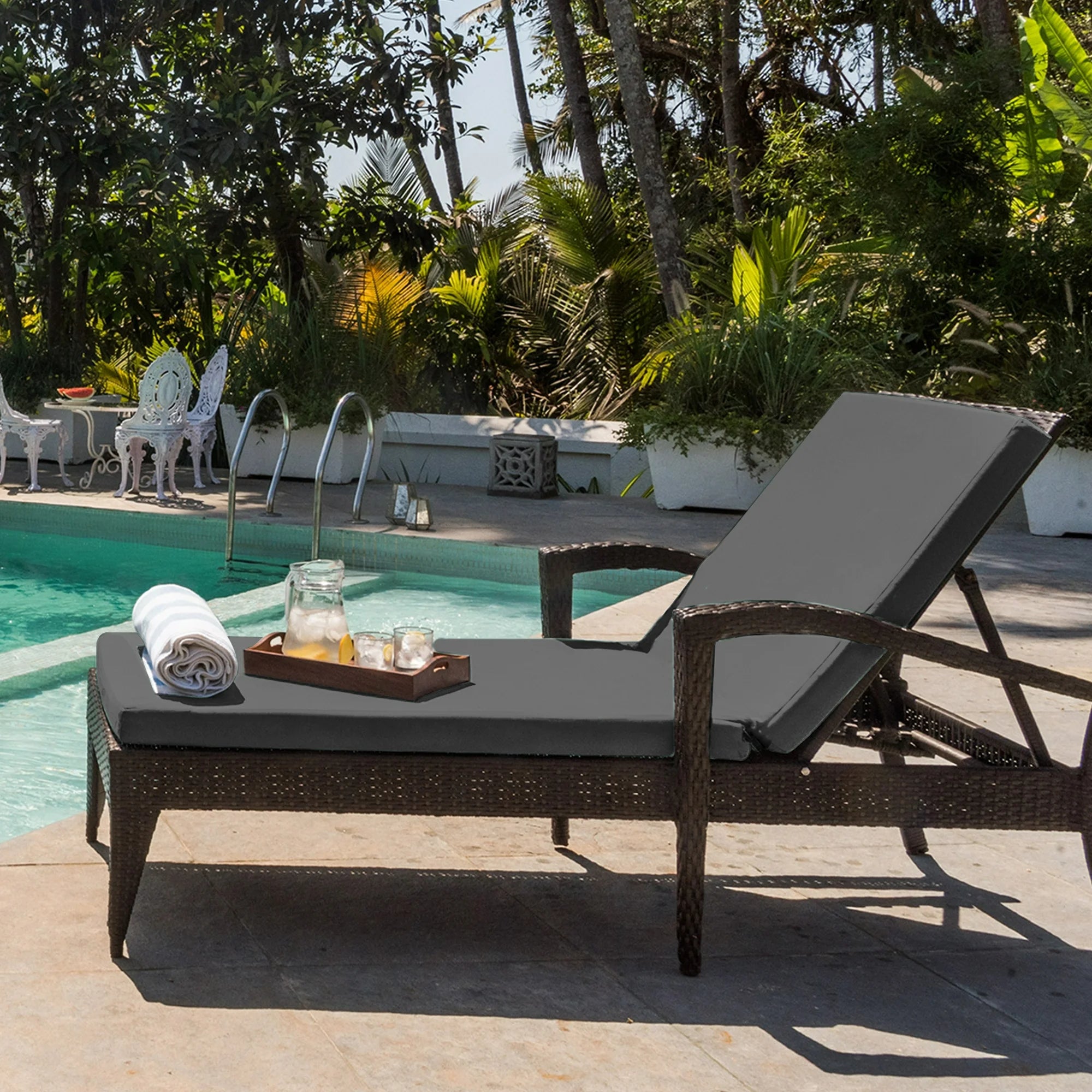 Outdoor Waterproof Chaise Lounge Cushion for Patio Furniture, Heather Gray (1-Piece)