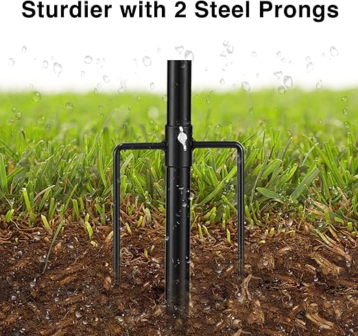 Black Flag Poles for Outside House inground - Metal Outdoor Yard House in Ground Flag Pole Holder for Porch with 2 Pronges Base - American Flag with Pole for House