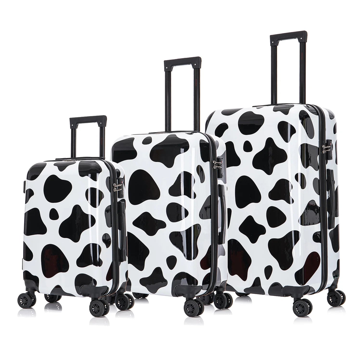 Print 2-Piece Hardside Luggage Sets with Spinner Wheels, Handle, Trolley, (20"/24") Cow