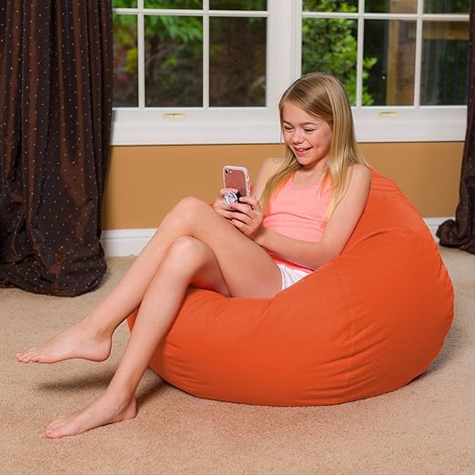 Big Comfy Bean Bag Chair: Posh Large Beanbag Chairs with Removable Cover for Kids, Teens and Adults - Polyester Cloth Puff Sack Lounger Furniture for All Ages - Solid Orange