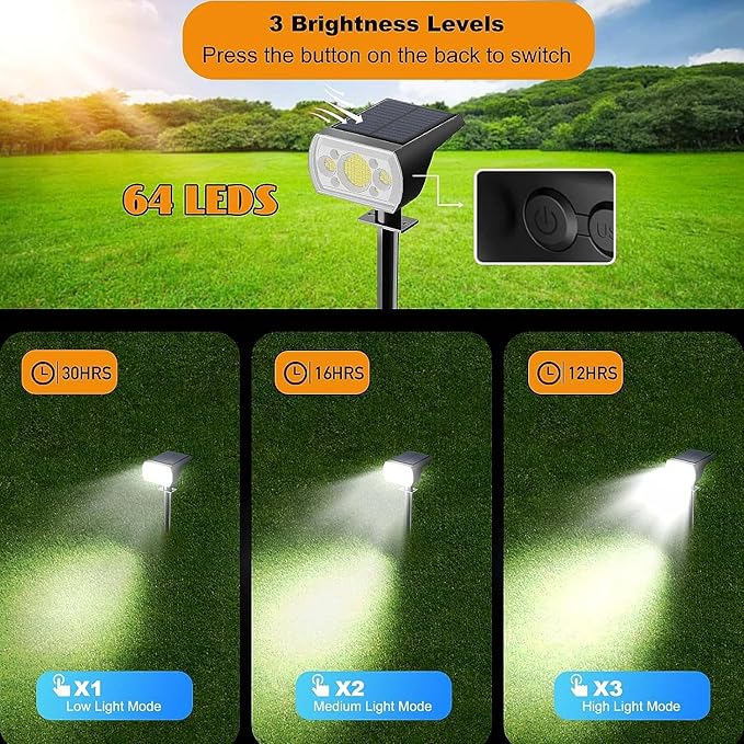 4 Pack Solar Spotlight Outdoor, lumens Solar Outdoor Lights Waterproof, olar Lights Outdoor Waterproof Landscape Spot Lights Wall Garden Lights for Yard Outdoor Solar Lights