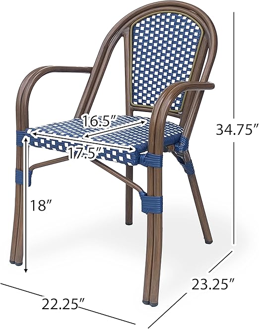 Brianna Bistro Chairs, Navy Blue + White + Brown Wood 1-Piece