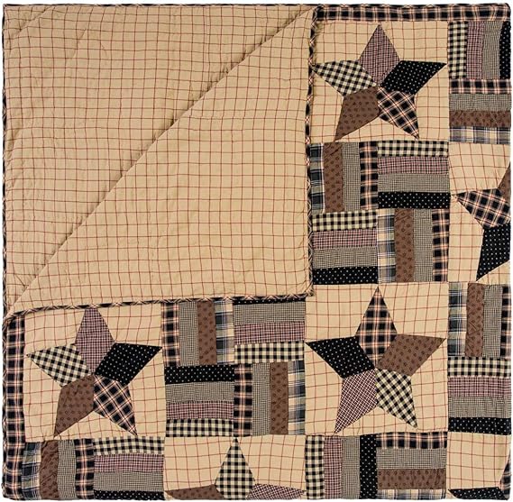 Bingham Star King Quilt Set Country Patchwork Design, Soft Black and Tan