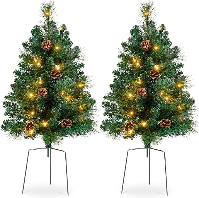 Set of 2 Outdoor Scotch Pine Pathway Christmas Trees, final cut
