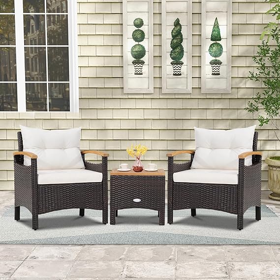 (Set of 2) Outdoor Wicker Conversation Chairs - Off White SHOWROOM ITEM