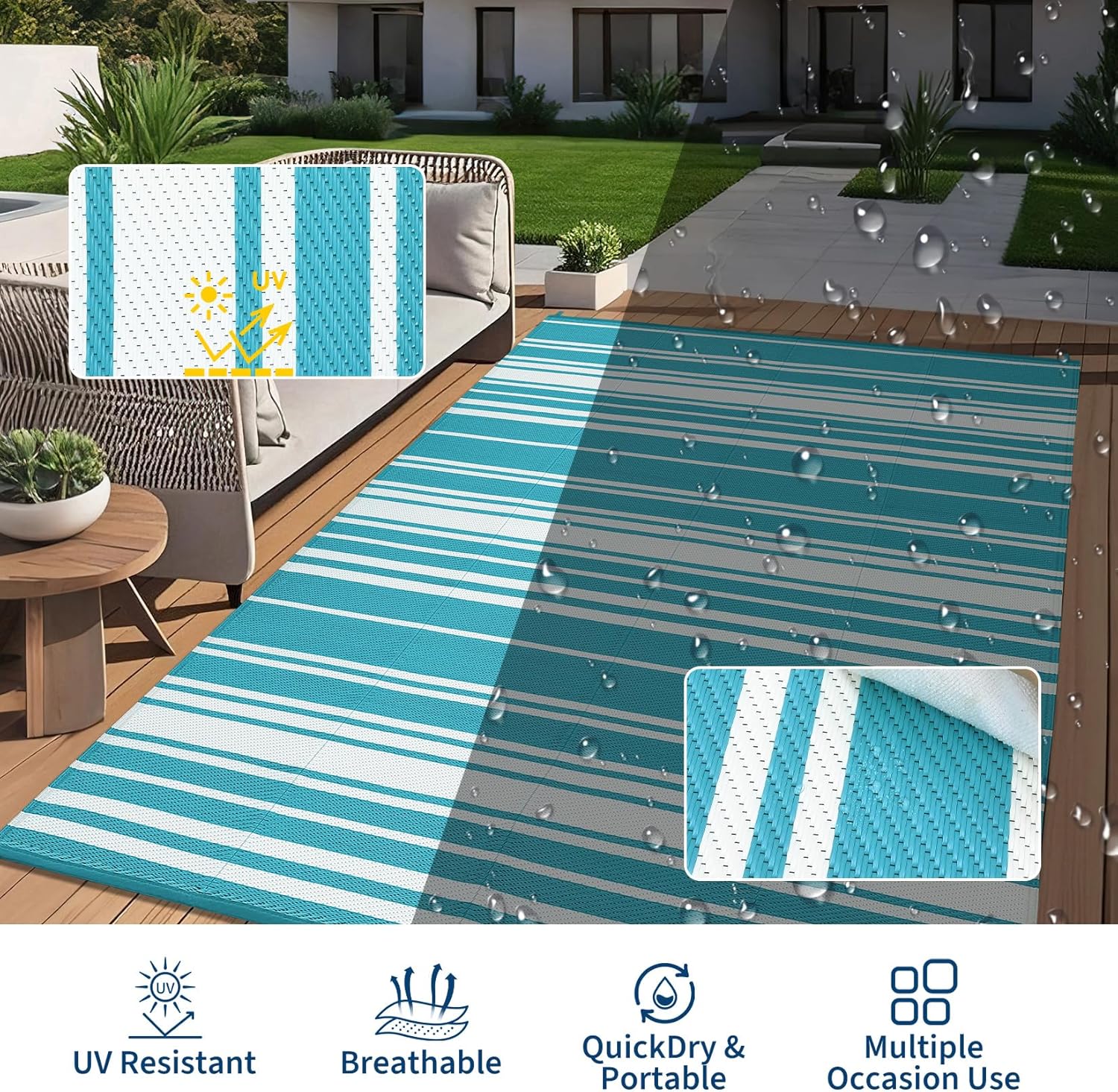 Outdoor Rug Waterproof Plastic Straw Patio Rug 10' x 14'