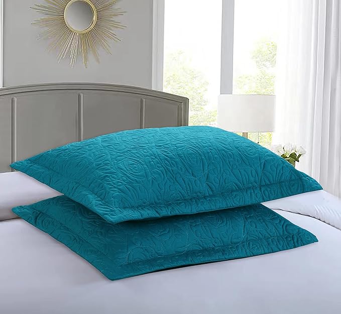 2 Pieces Microfiber Quilted Pillow Shams Soft Pillow Covers with Envelope Closure King Size(Dark Teal)