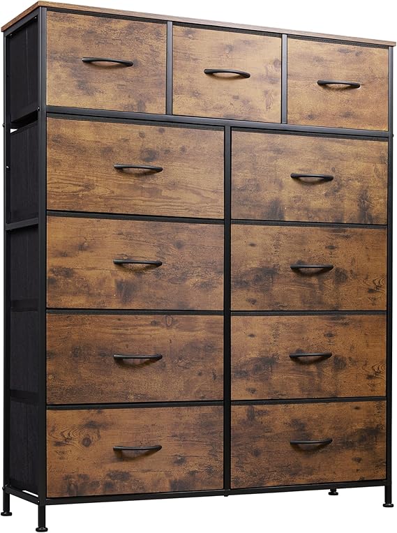 Storage Organizer Unit with 11 Fabric Bins, Drawers with Steel Frame
