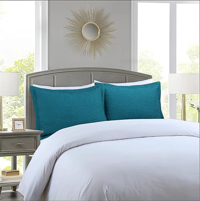 2 Pieces Microfiber Quilted Pillow Shams Soft Pillow Covers with Envelope Closure King Size(Dark Teal)