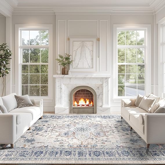 Vintage Carpet Print Distressed Non-Slip 8x10