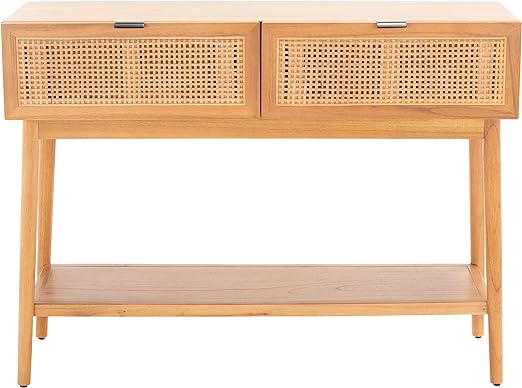 Baisley Natural 2-Drawer Lower Shelf Rattan Console Table
